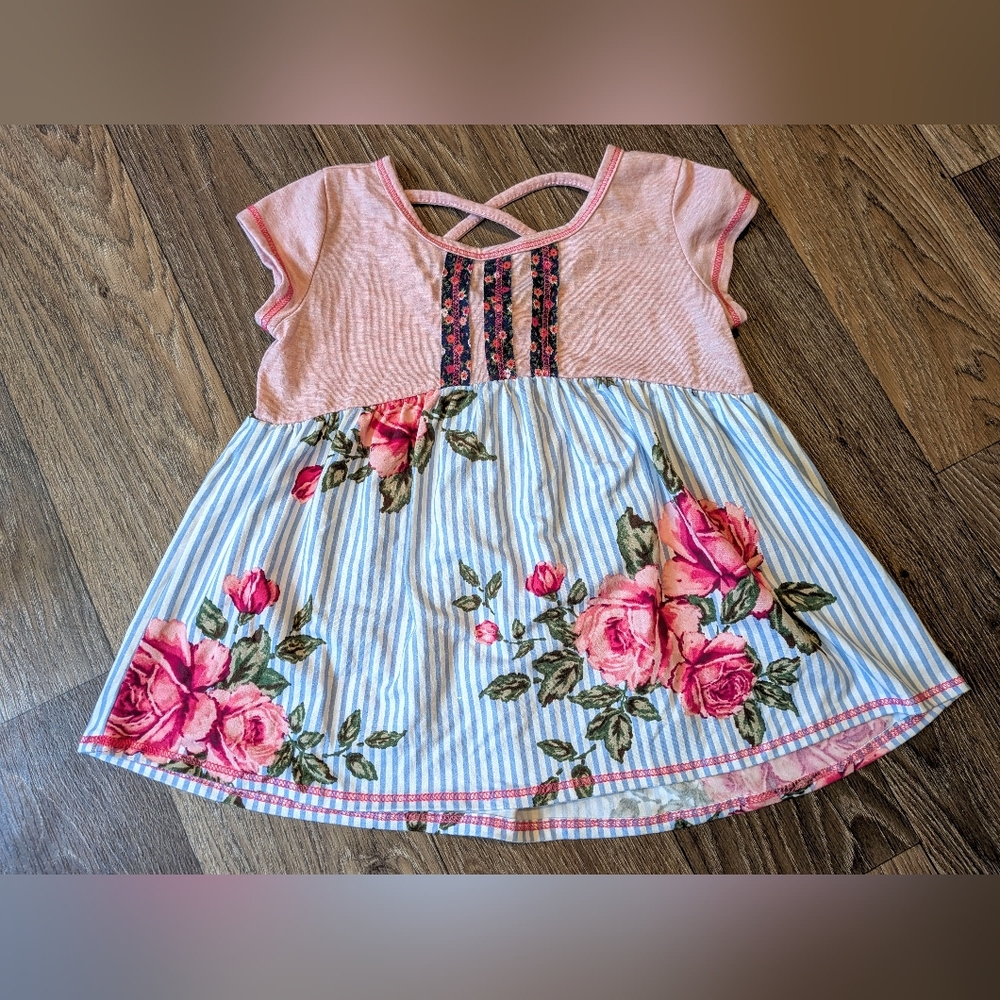 PinkVanilla Peach and Blue Striped Floral Blouse